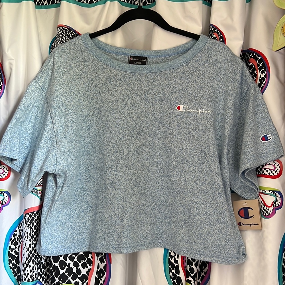 Champion NWT Large L Blue Cropped T-shirt Shirt Top Crop New